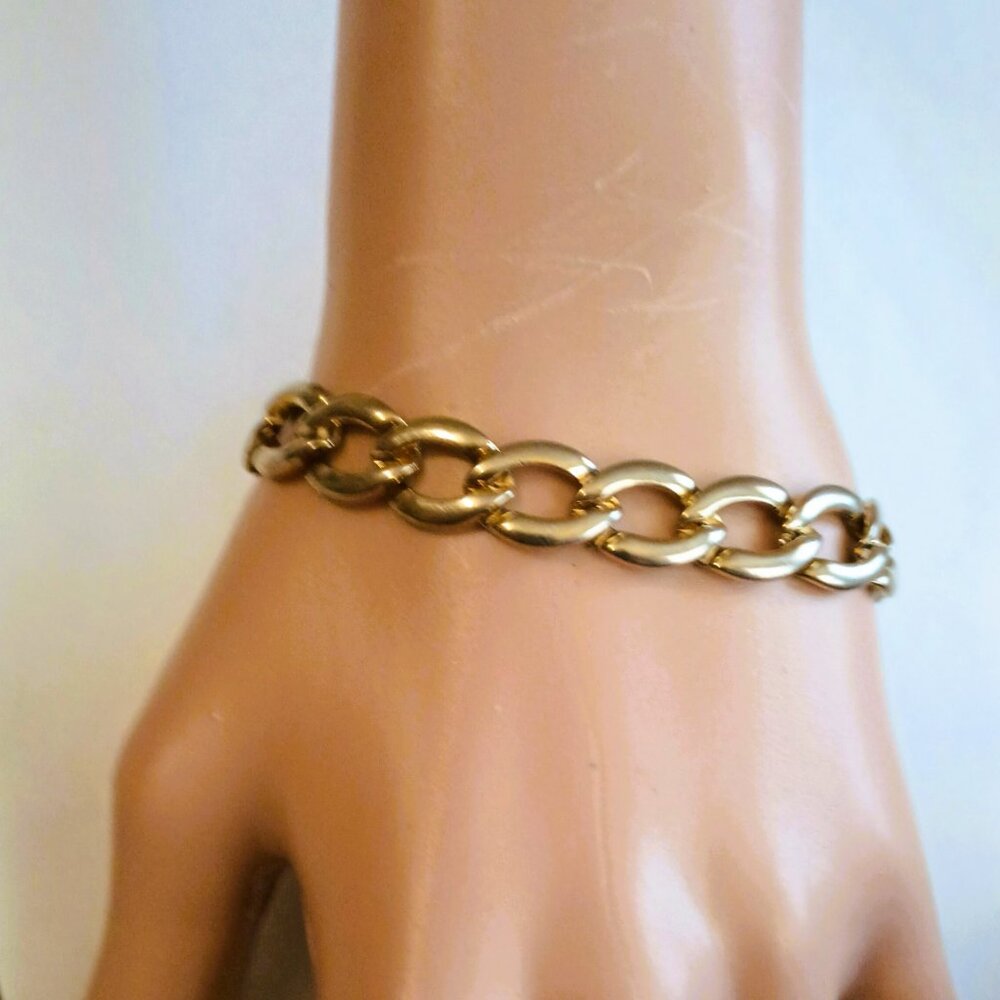 14K gs Oval Link Bracelet 6.75" Vintage Women's Yellow Gold Plated
